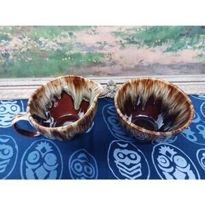 Vintage Canonsburg USA Pottery Brown Drip Creamer Sugar Bowl